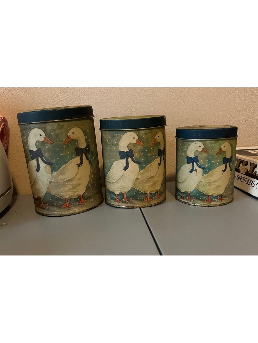 Set of 3 1980s goose tin canisters